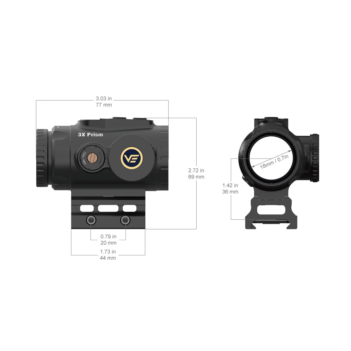 VO PARAGON 3x18 MICRO Prism Scope - Black