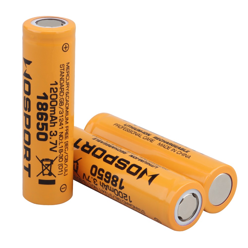 WOSPORT BATTERIE RICARICABILI 18650 Li-ION 3.7V x 1200mAh - 3 PEZZI (WO-EX049)