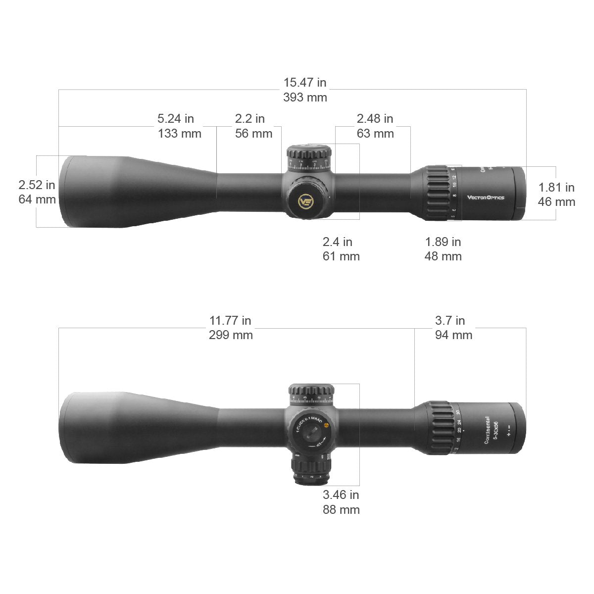 VO CONTINENTAL X6 5-30x56 VCT FFP PRS Riflescope - Black