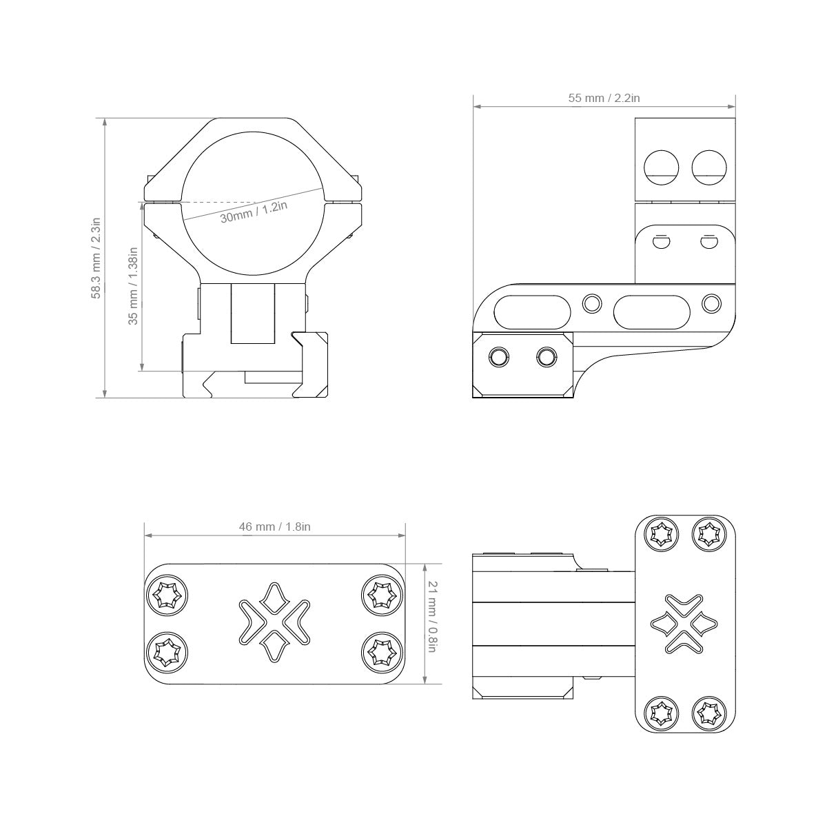VO 30mm CANTILEVER Mounting Rings, Adjustable - Black