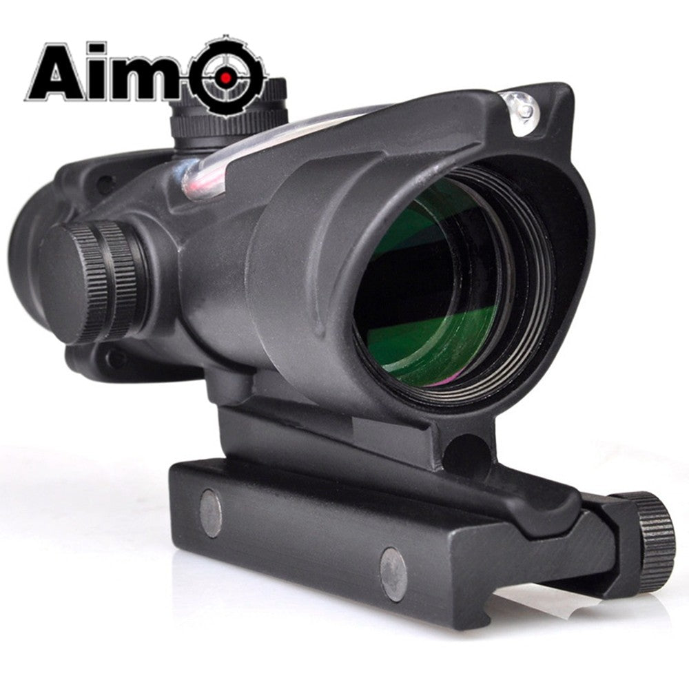 AIM-O OTTICA COMPATTA TIPO ACOG  ZOOM 4X LENTE 32mm FIBRA OTTICA ROSSA NERA (AO1002-B)