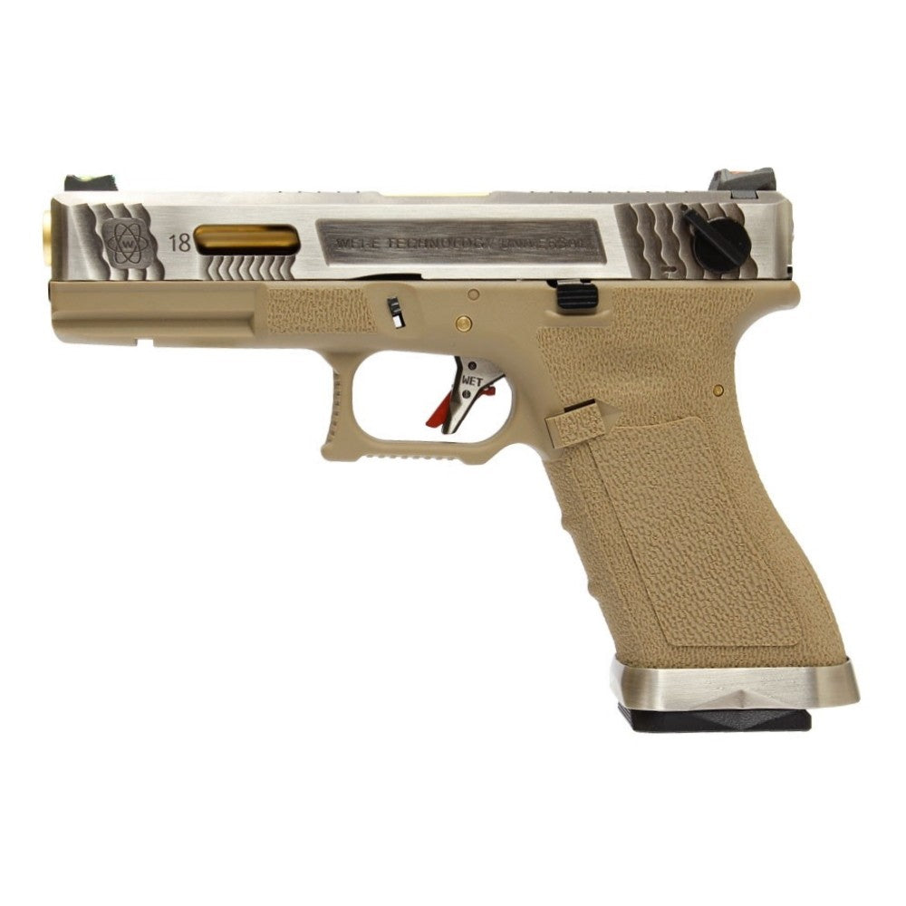 WE PISTOLA A GAS BLOWBACK CUSTOM WE18 G-18 FORCE SERIES T4 ARGENTO / TAN (WG02WET-4)