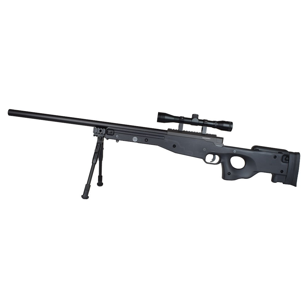 WELL FUCILE SNIPER A MOLLA CON BIPIEDE, OTTICA 4X32 E MOLLA NERO (MB01BB-OKIT)