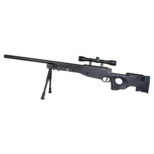 WELL FUCILE SNIPER A MOLLA CON BIPIEDE, OTTICA 4X32 E MOLLA NERO (MB01BB-OKIT)